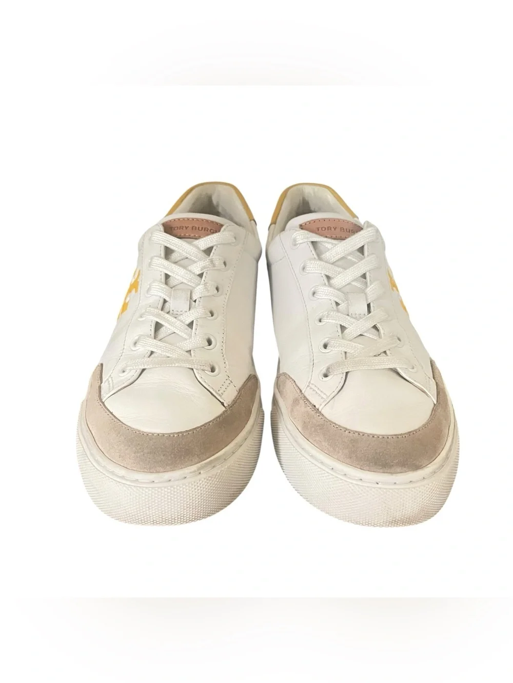 Tory Burch White Leather Sneakers with Yellow Logo